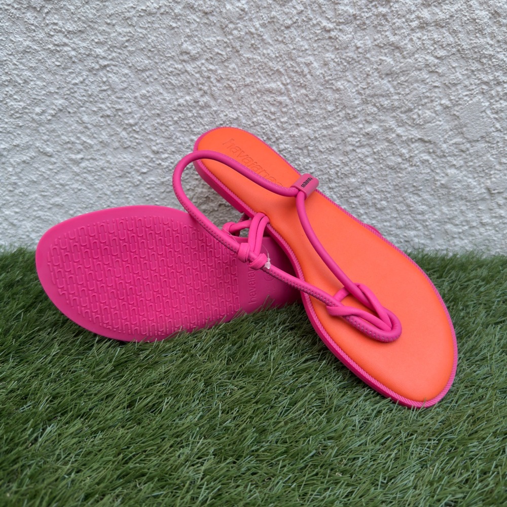 Havaianas Una Acai Flat Sandal Orange Pink Knotted Strappy Flip Flop Women 10 39